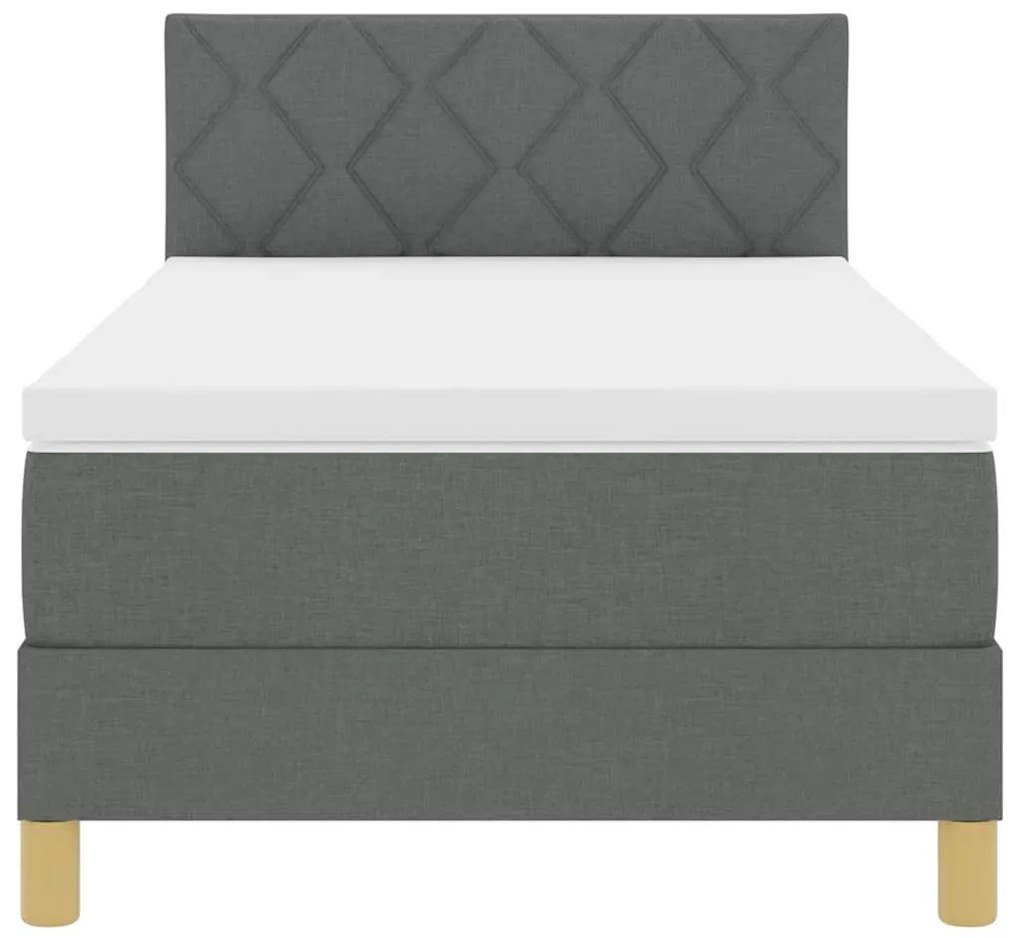 Cama Box Spring com Colchão &amp; LED Cinza Escuro 90x200 cm Tecido