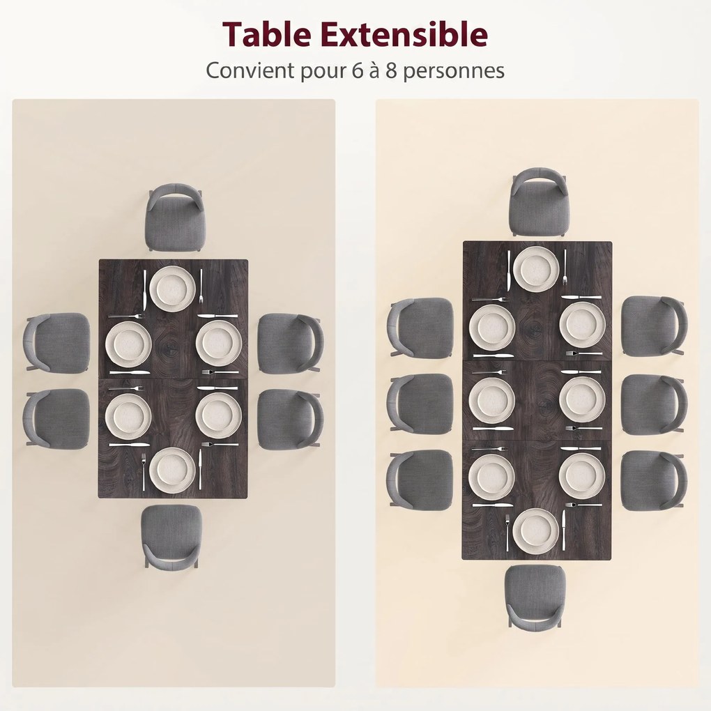 Mesa de Jantar Extensível (CADEIRAS NÃO INCLUIDAS), 160 x 75 x 77 cm, Capacidade Até 8 Pessoas, Cinzento