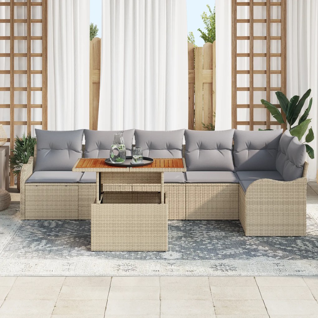 Conjunto de Sofás de Jardim vidaXL com Almofadas Bege em Rattan Poliés