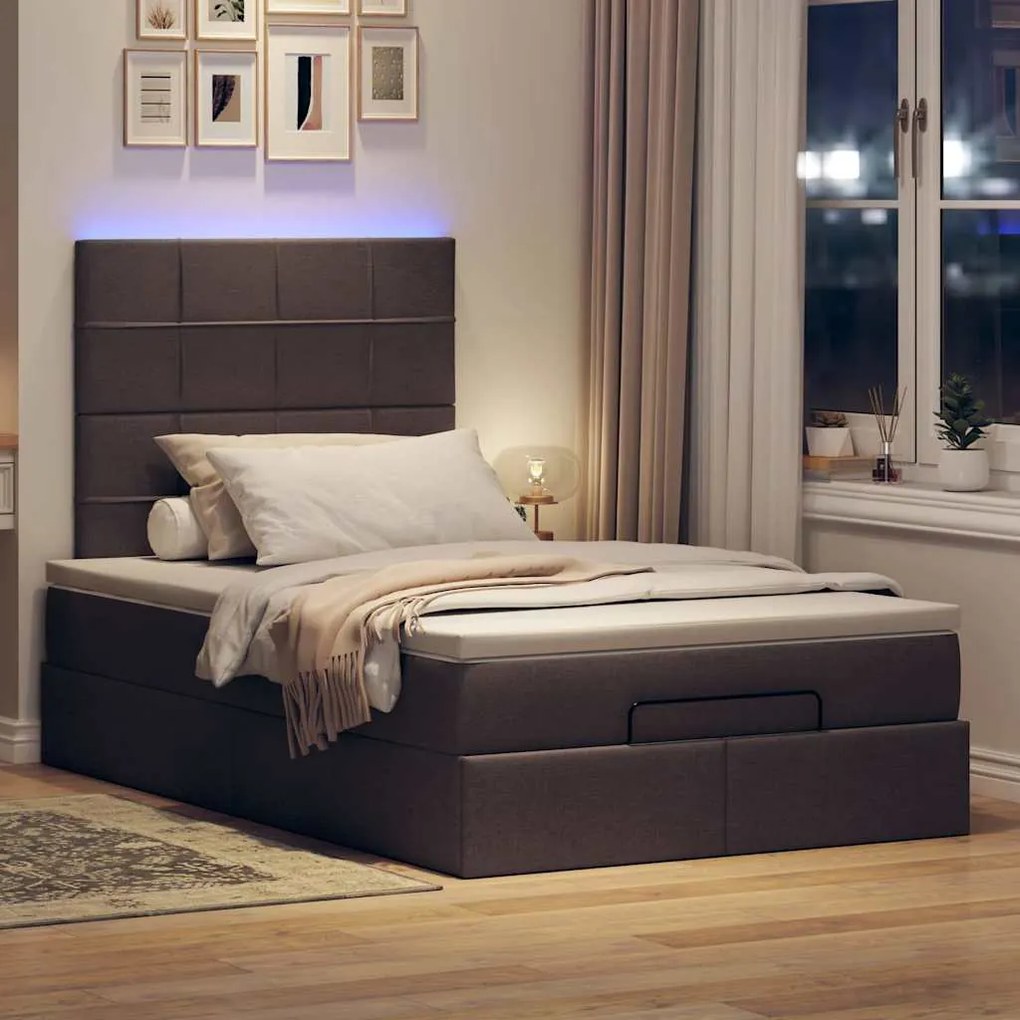 Estrutura de cama otomana com colchão 120x190cm castanho escuro