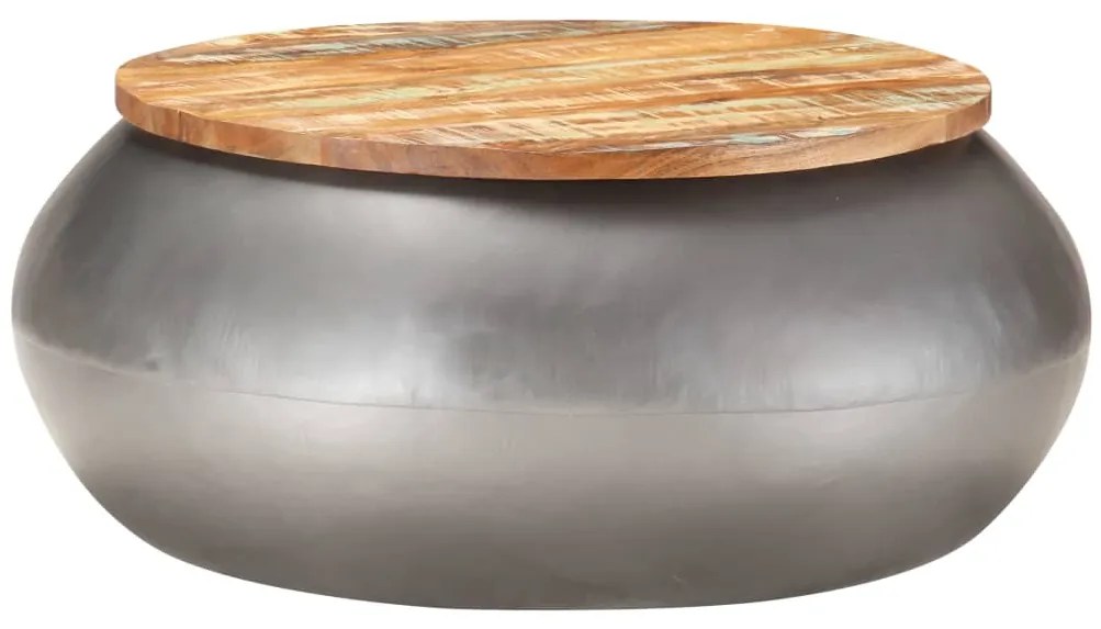 Mesa de centro 68x68x30 cm madeira recuperada maciça cinzento