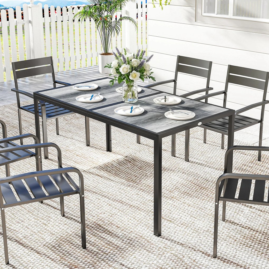Mesa de jardim para 4 a 6 pessoas, (CADEIRAS NÃO INCLUIDAS) mesa de jantar de exterior com tampo com efeito de madeira, 150 x 80 x 74 cm, cinzenta