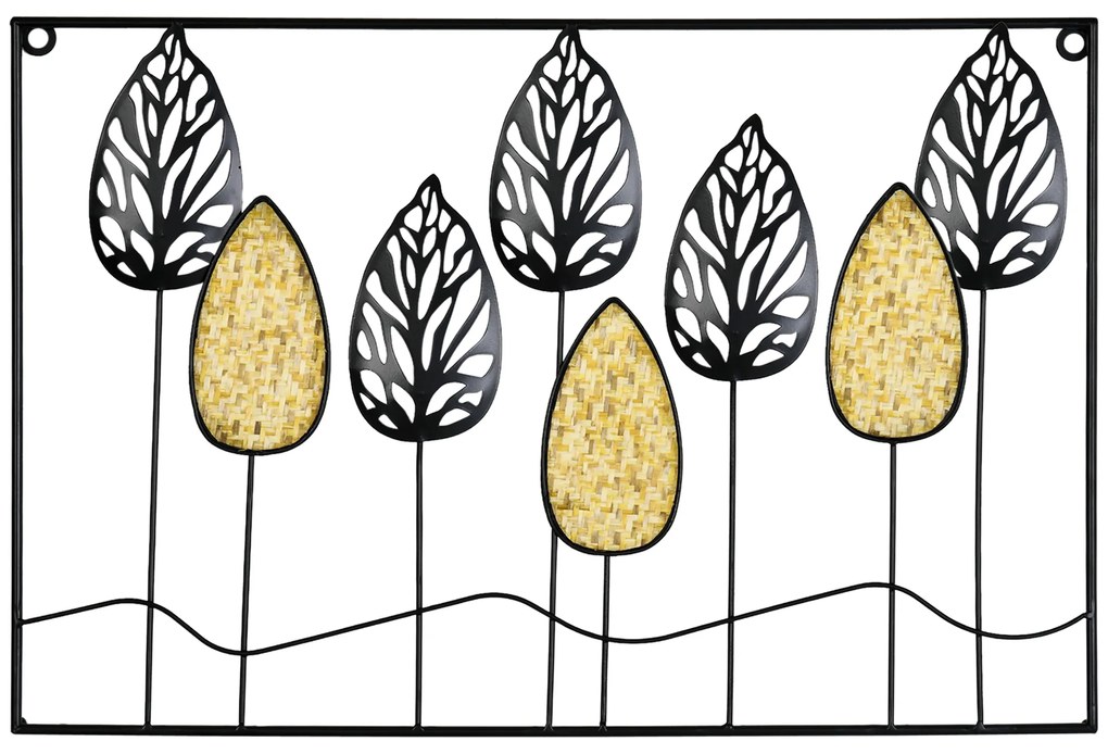 HOMCOM Decoração de Parede de Metal 3D Folhas de Abeto Arte de Parede Suspensa 40x60cm Preto e Amarelo | Aosom Portugal