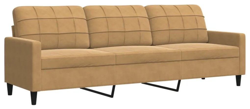 3 pcs conjunto de sofás com almofadões e rolos veludo castanho
