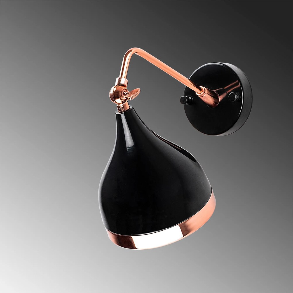 Aplique de Parede Yildo – Preto e Cobre – 14 x 32 x 26 cm