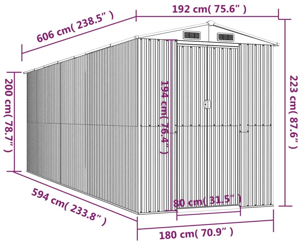 Abrigo de jardim 192x606x223 cm aço galvanizado antracite