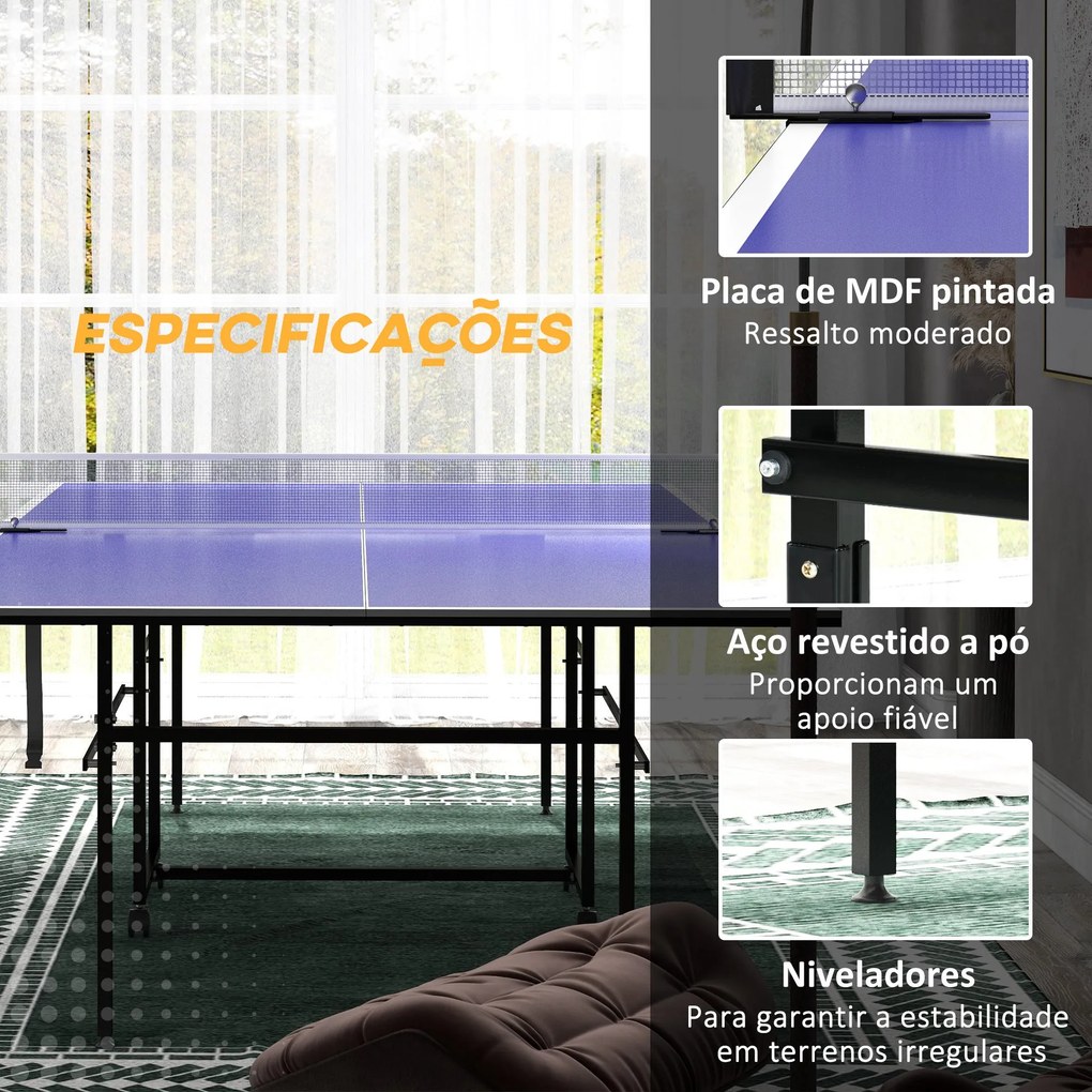 Mesa de Ping Pong Dobrável Mesa de Ping Pong Profissional com 4 Rodas