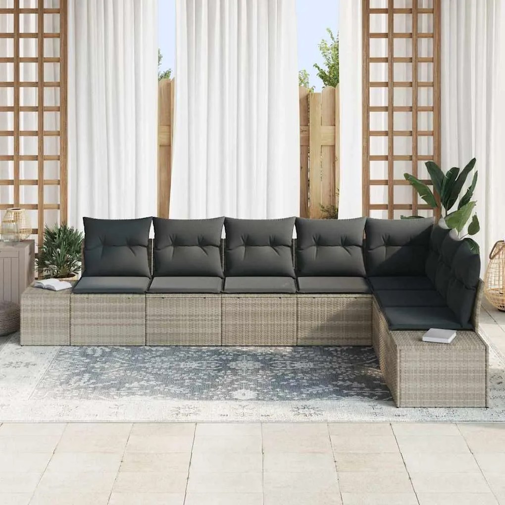 Conjunto de sofá de jardim com 8 peças e almofadas em rattan sintético