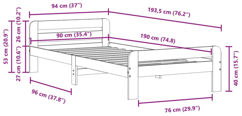 Cama sem colchão 90x190 cm madeira de pinho maciça castanho-mel