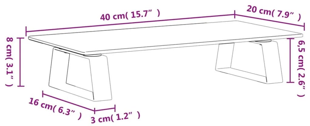 Suporte para monitor 40x20x8 cm vidro temperado e metal branco