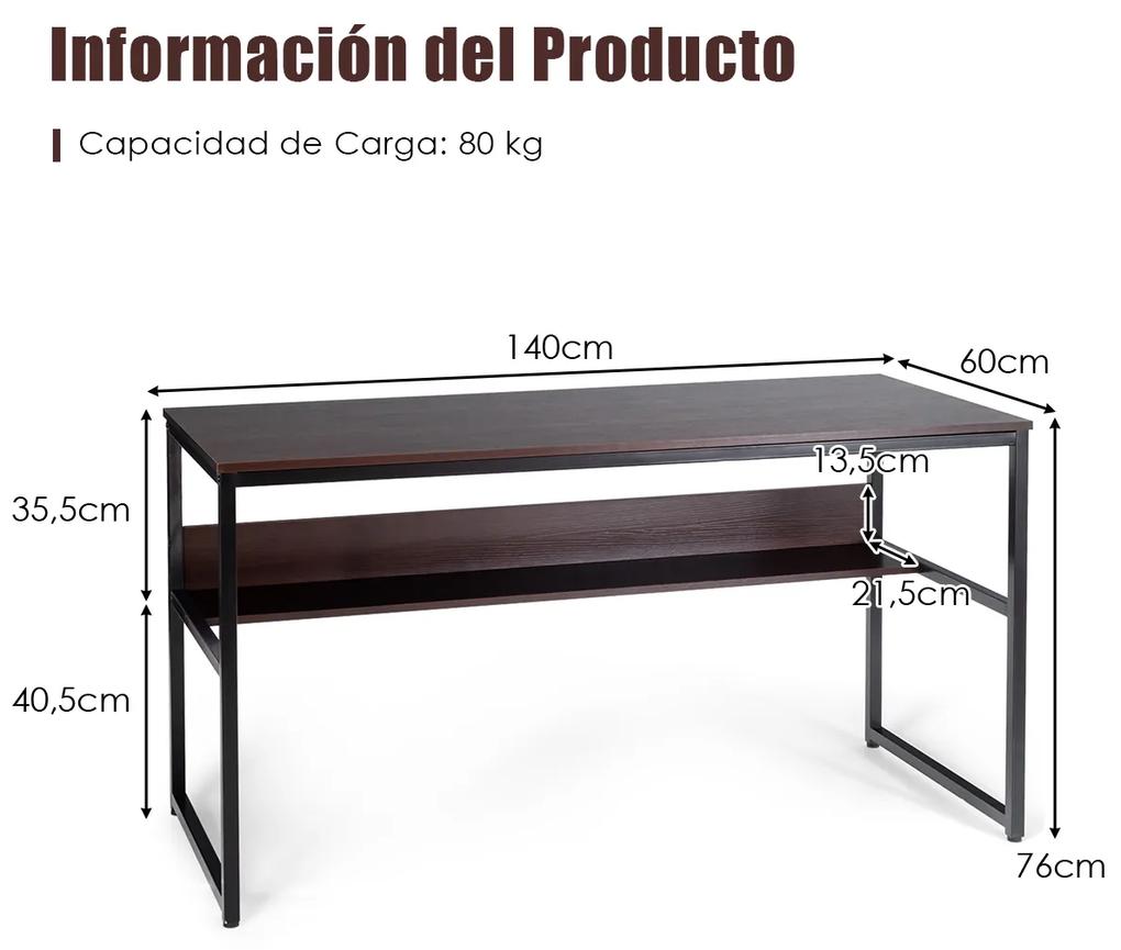Mesa de computador industrial com braços, estrutura metálica robusta para mesa de casa 140 x 60 x 76 cm Café