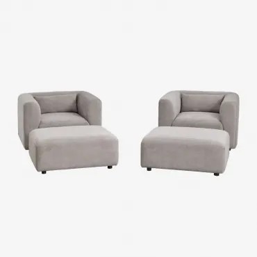 Conjunto De Sala Com 2 Poltronas E 2 Pufes Fogler Bombazina Cinzento Toupeira Claro - Sklum