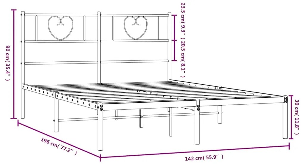 Estrutura de cama com cabeceira 135x190 cm metal branco