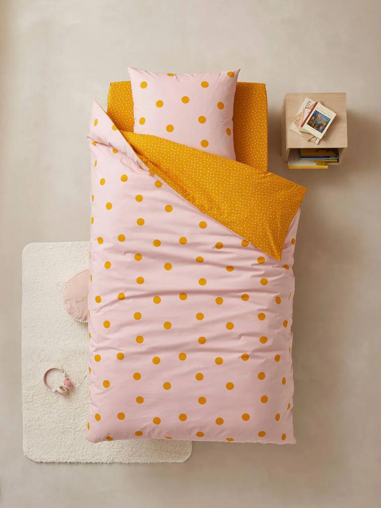 Conjunto capa de edredon + fronha de almofada para criança, tema Dream big rosa claro estampado