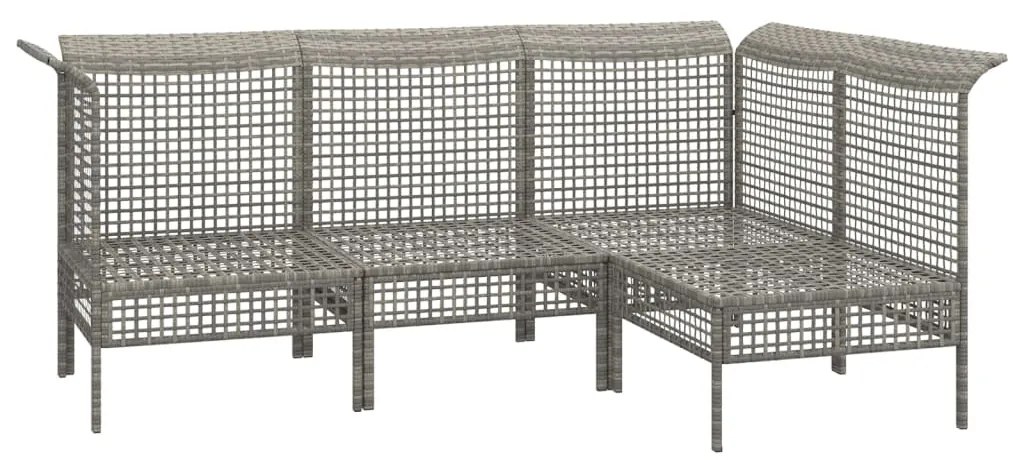 4 pcs conjunto lounge de jardim c/ almofadões vime PE cinzento