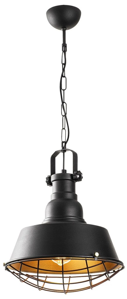 Candeeiro Suspenso Saglam – Preto e Dourado – Diâmetro 30 cm, Altura 8
