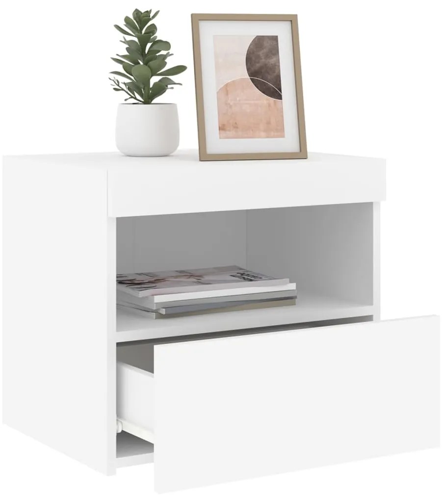 Mesas de cabeceira c/ luzes LED 2 pcs 50x40x45 cm branco