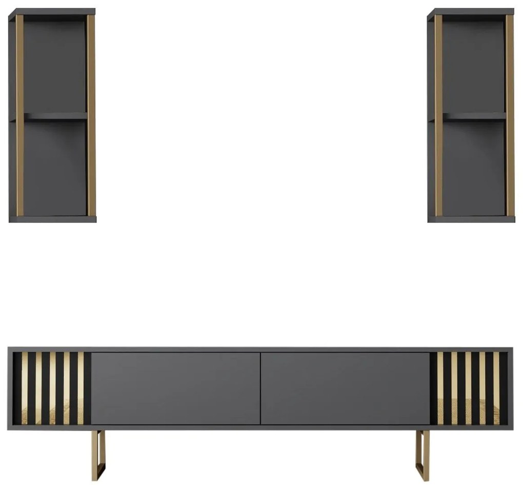 Conjunto de Mobiliário de Sala de Estar Gold Line – Antracite/Dourado
