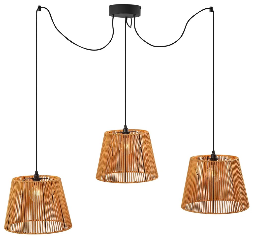 Candeeiro suspenso exterior preto com abajures de corda laranja 3-luzes IP44 - Cava Japandi
