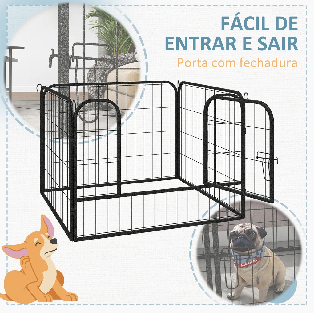 PawHut Parque para Cães com 4 Painéis Parque para Animais de Estimação Dobrável 82x82x60cm com Porta e Fechadura para Exterior e Interior Cinza