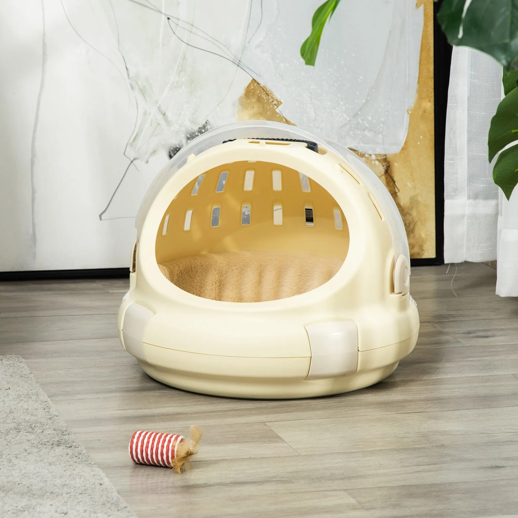 Caixa de transporte para gatos, cesto lavável com almofada removível 41 x 41 x 35,2 cm, bege