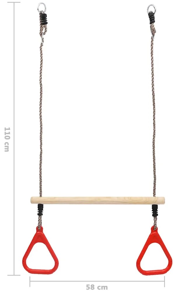 Barra de trapézio de baloiço com argolas