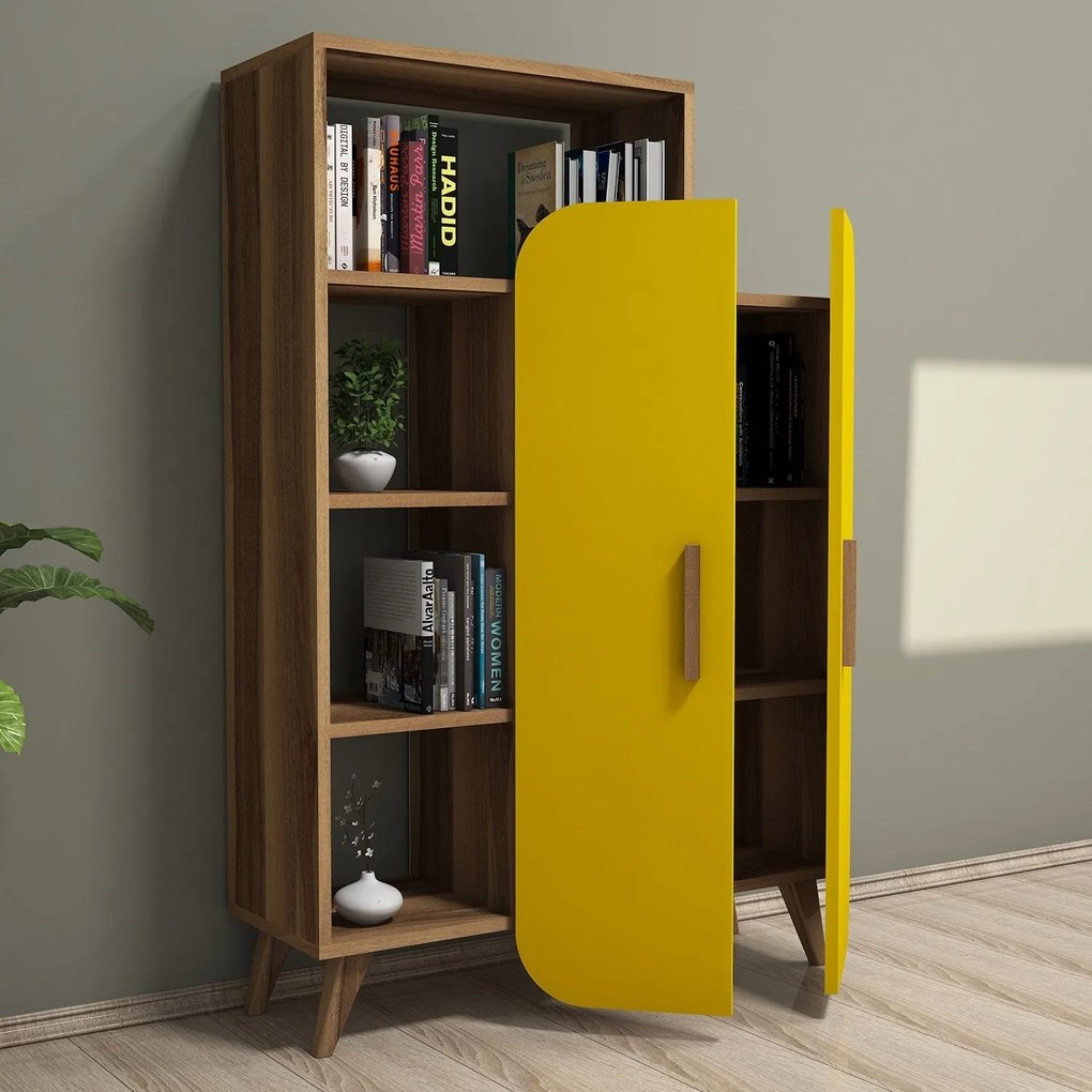 Estante Form – Nogueira e Amarelo – 90x132x32 cm