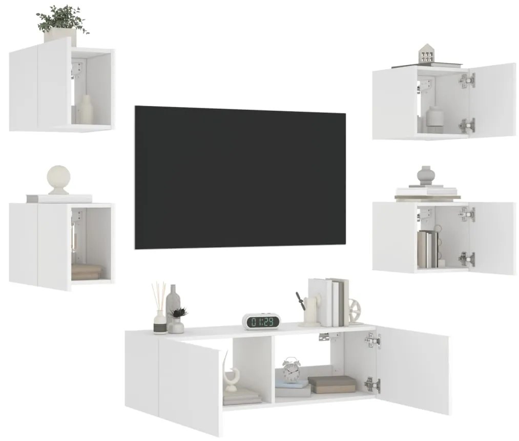 5 pcs móveis de parede para TV com luzes LED branco