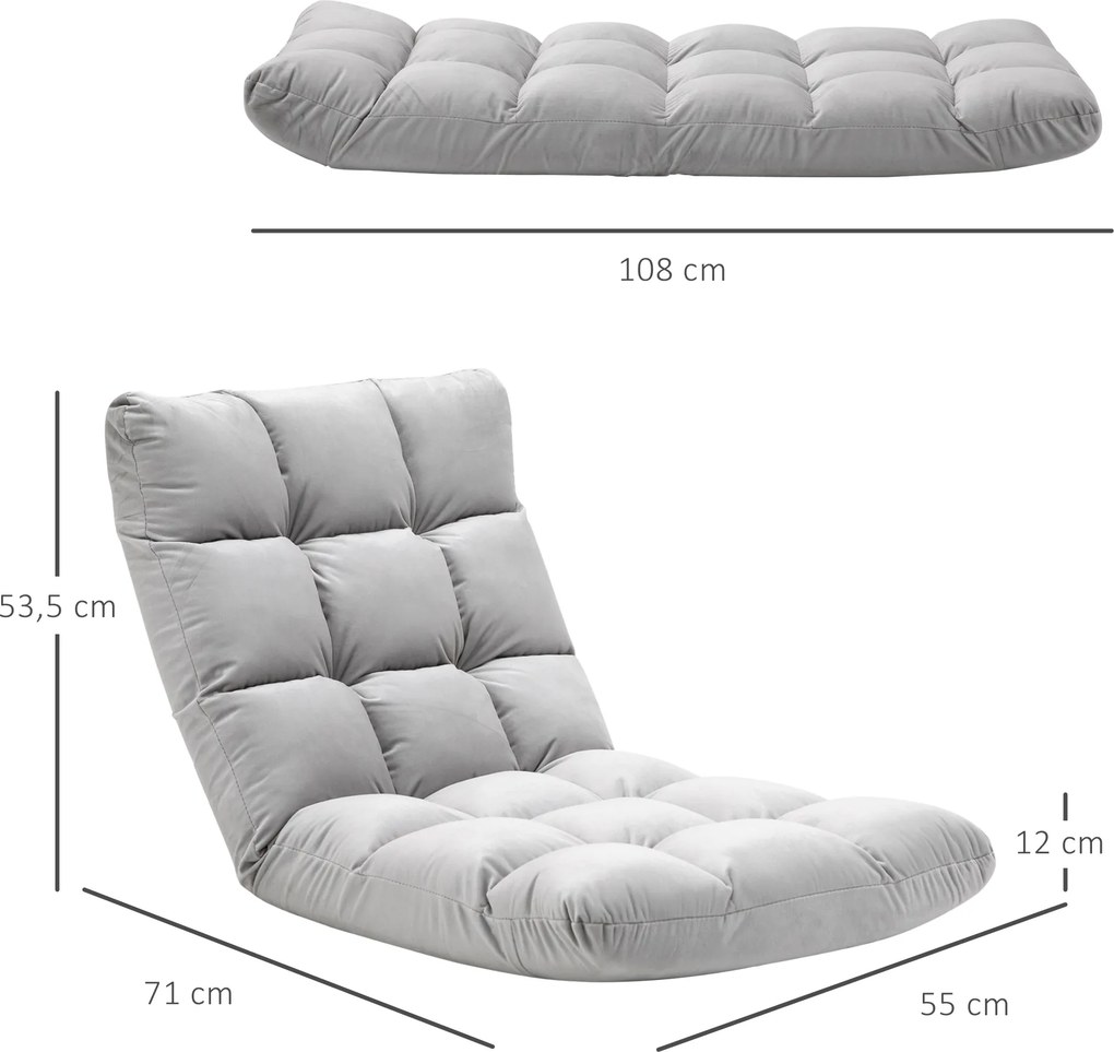 Poltrona conversível Poltrona reclinável de grande conforto Encosto com inclinação multiposicional 90°-180° Flanela de poliéster acolchoada Cinza clar