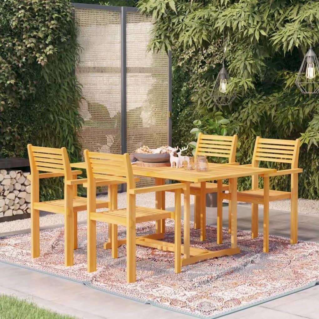 vidaXL 5 pcs conjunto de jantar p/ jardim c/ almofadões teca maciça