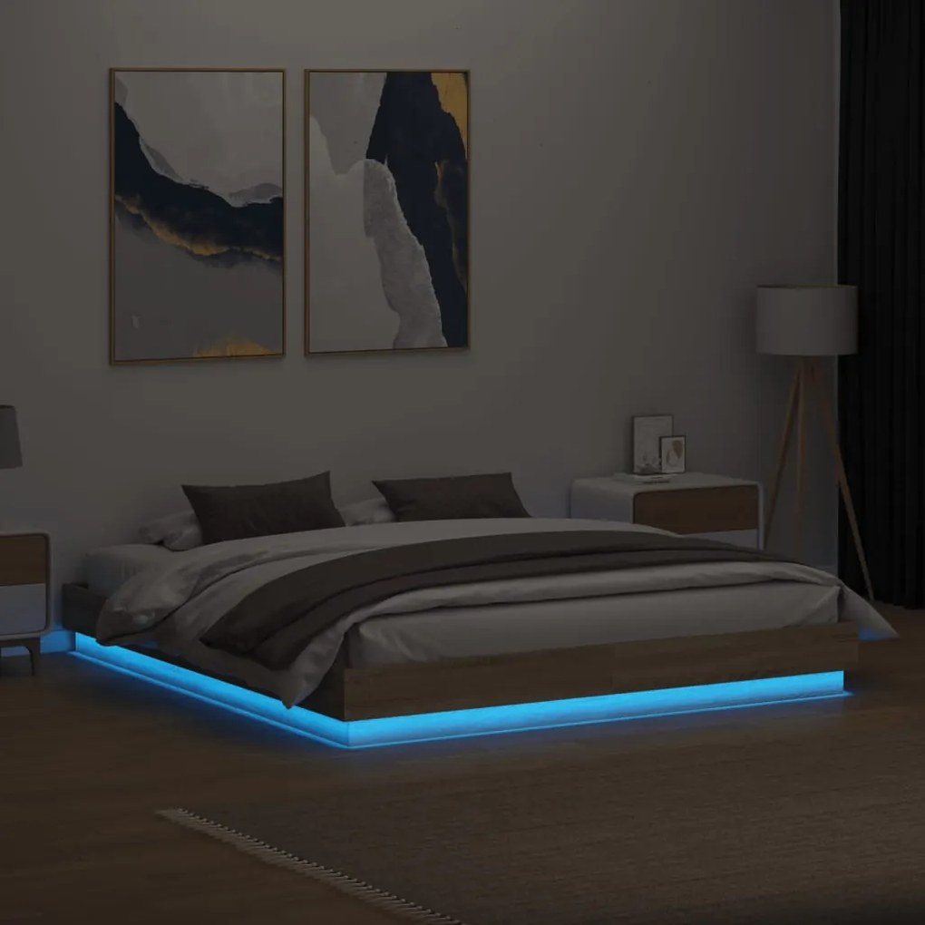 Estrutura de cama com luzes LED 180x200 cm carvalho sonoma