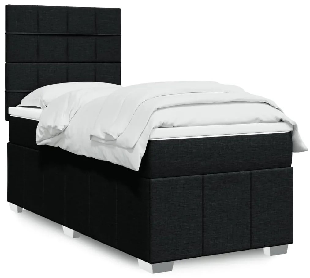 vidaXL Cama com molas/colchão 90x200 cm tecido preto