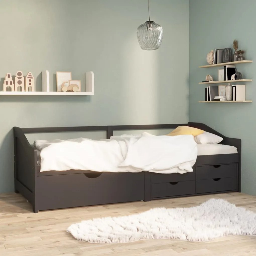 vidaXL Sofá-cama 3 lugares c/ gavetas 90x200 cm pinho maciço cinzento