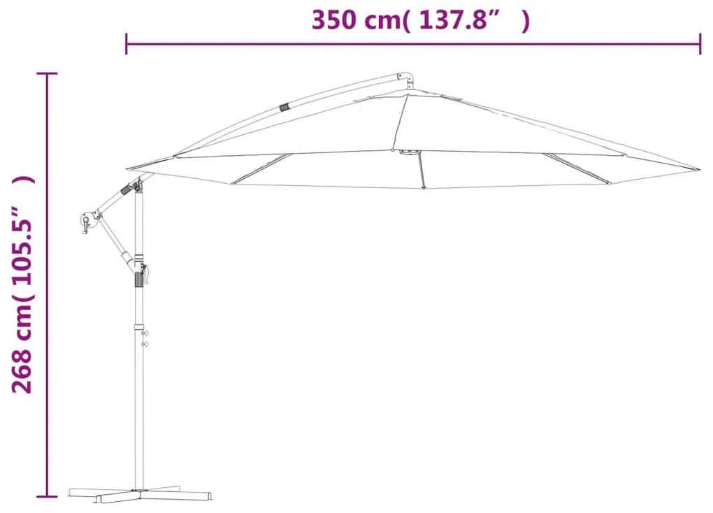 Guarda-sol cantilever c/ mastro alumínio 350 cm vermelho bordô