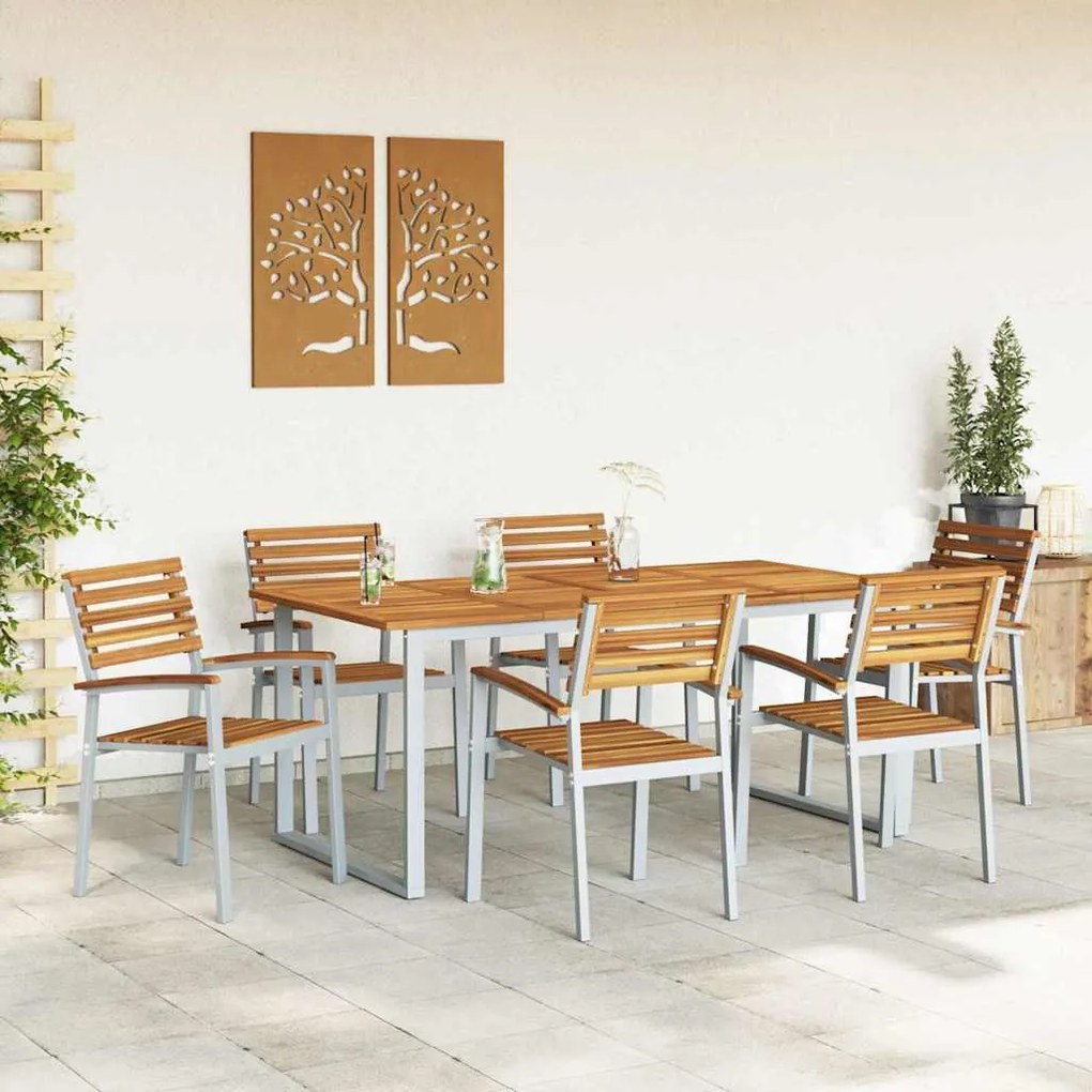 Conjunto de Jantar de Jardim de 7 Peças em Madeira Sólida de Acácia e