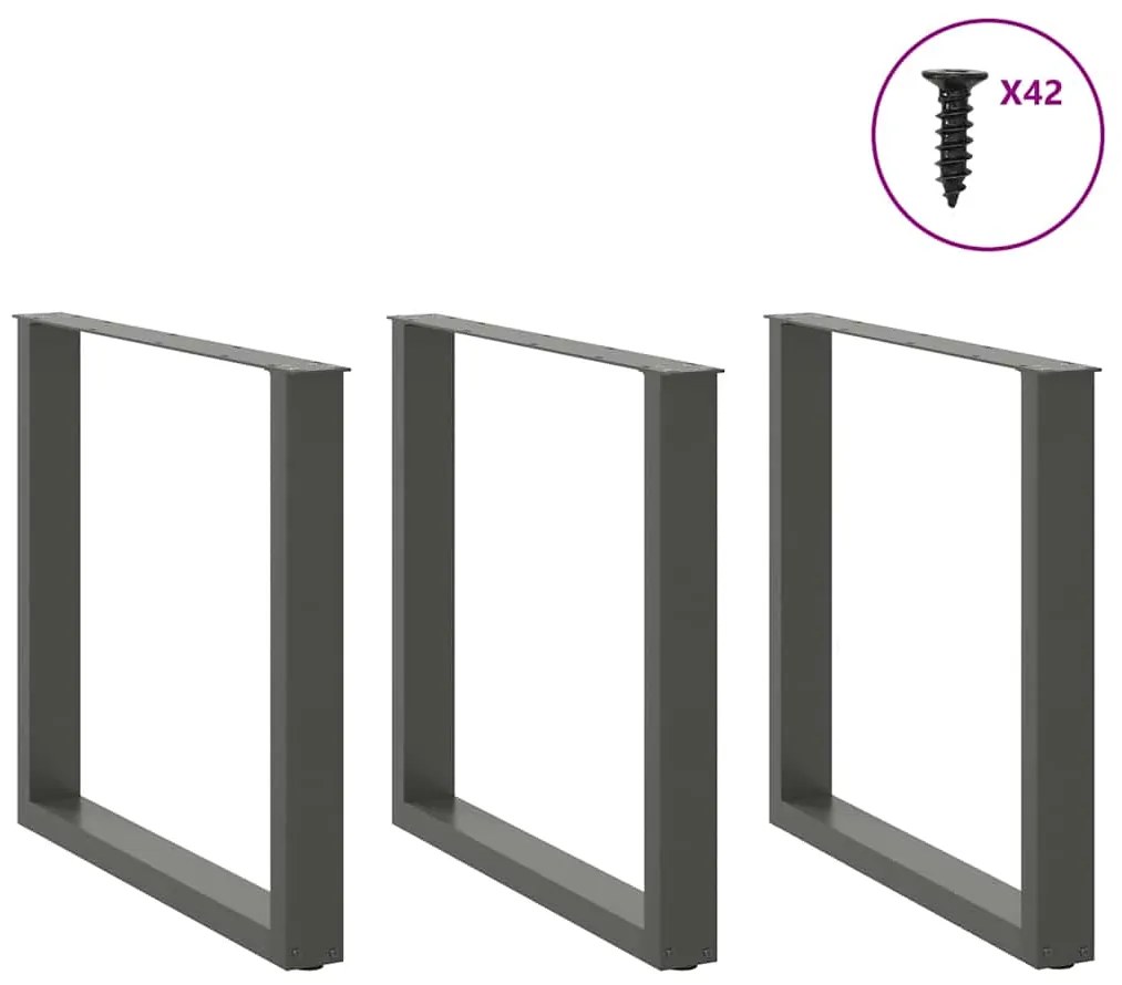 Pés para mesa de jantar em forma de U, 3 peças, antracite, 80x (72-73)