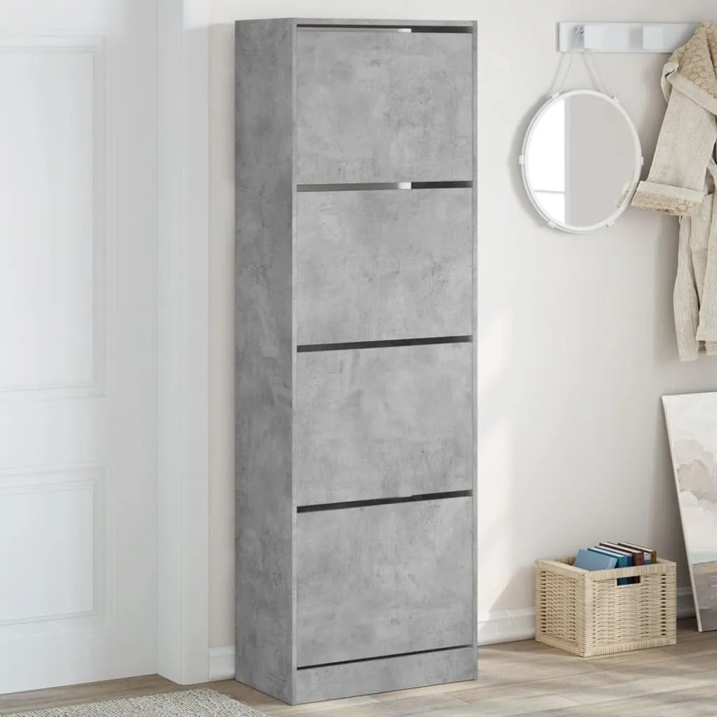 vidaXL Sapateira c/ 4 gavetas articuladas 60x34x187,5 cm cinza cimento