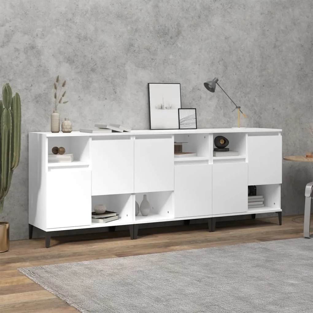 vidaXL Aparadores 3 pcs 60x35x70 cm derivados de madeira branco