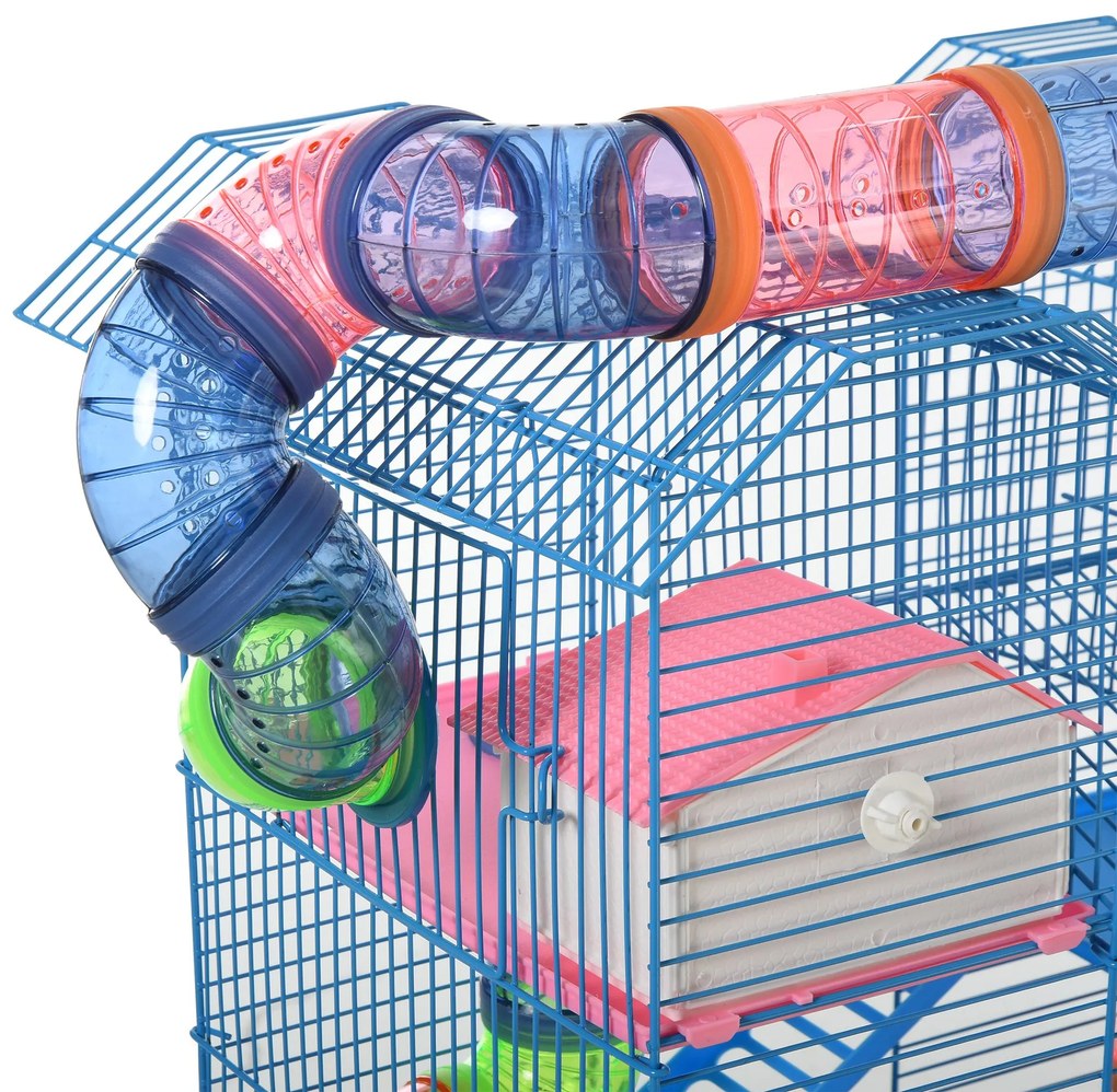 Gaiola de hamster multinível com plataformas domésticas 47x30x59 cm Azul