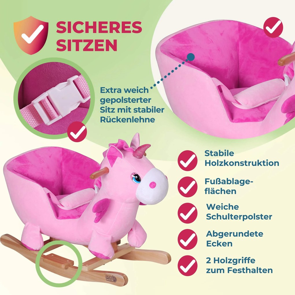 Balanço Unicórnio com cinto de segurança 58 x 35 x 45 cm Rosa