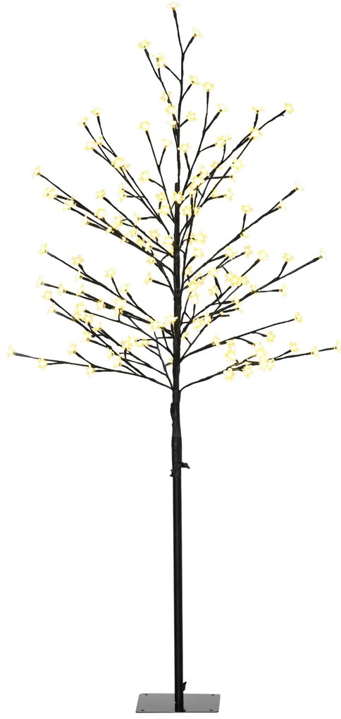 Árvore Cerejeira com 150 Luzes LED IP44 Branco Quente Árvore Decorativa com Ramos Flexíveis para Sala de Estar Festas Interior 17x17x150cm Preto