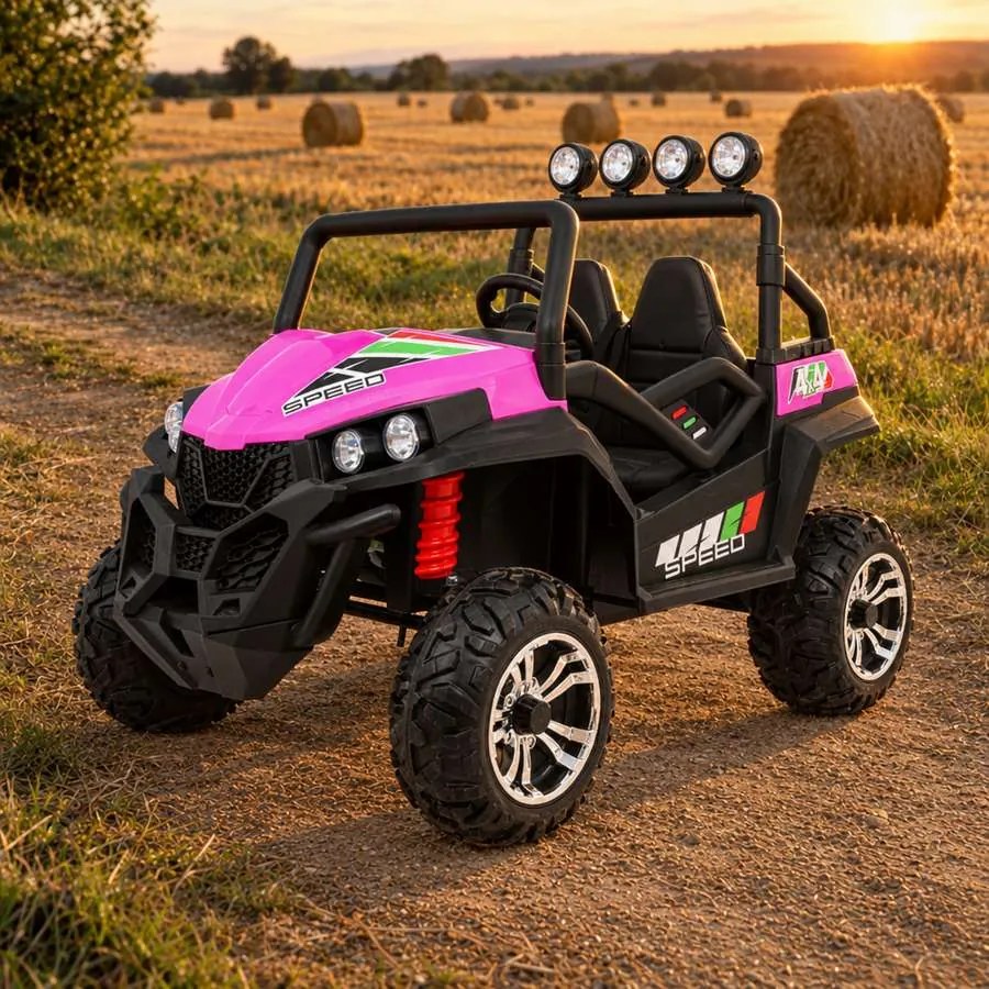 Carro elétrico para Crianças 2 Lugares Grand Buggy 4x4 LIFT 2x12V Rodas Espuma EVA, Assento couro ecológico Rosa