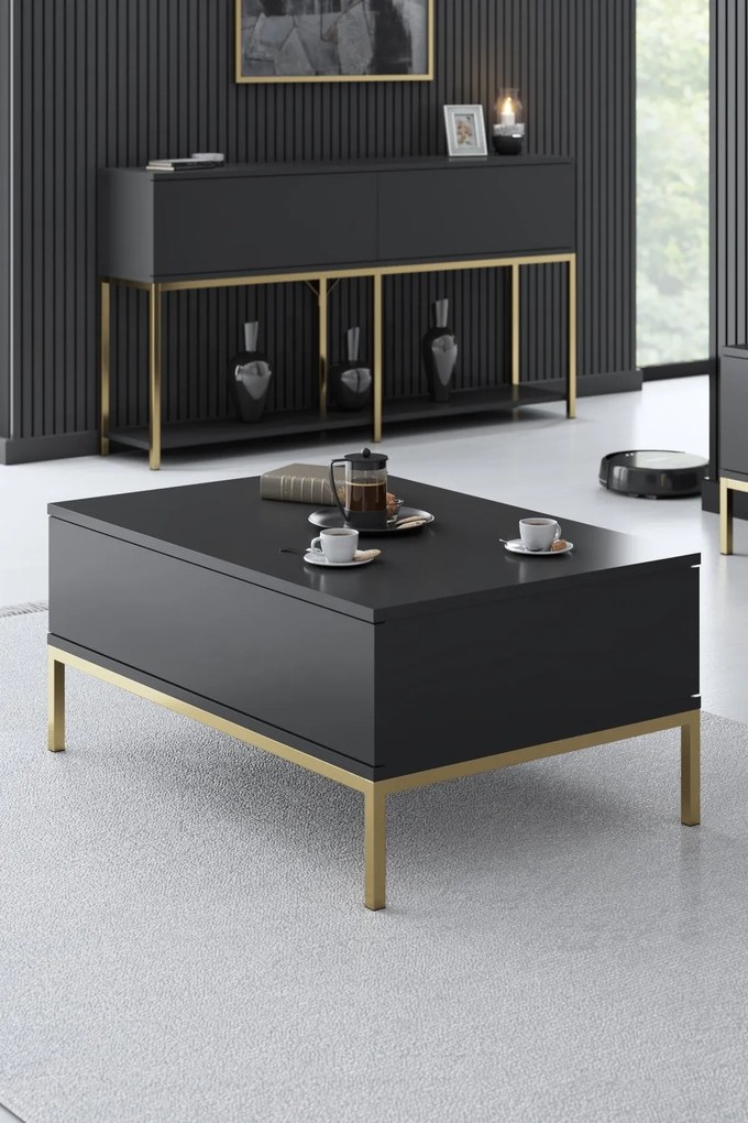 Conjunto de Mobiliário de Sala Lord – Antracite e Dourado – Tv Stand: