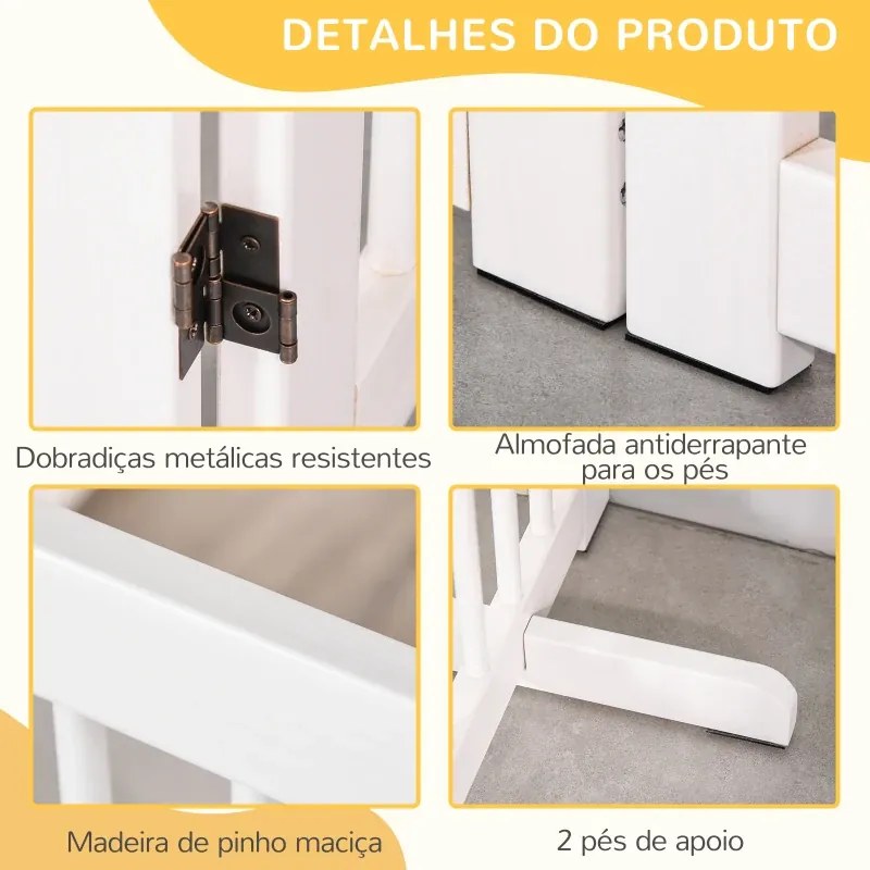 Barreira de Segurança para Cães 204x36x75 cm em Madeira Dobrável para Escadas e Portas para Cães Pequenos e Médios de 4 Painéis Branco