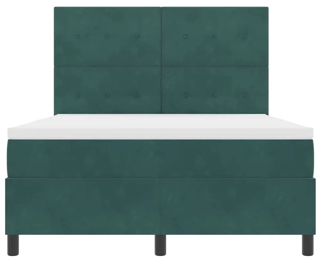 Cama Box Spring com Colchão &amp; LED Verde Escuro 140x200 cm Veludo