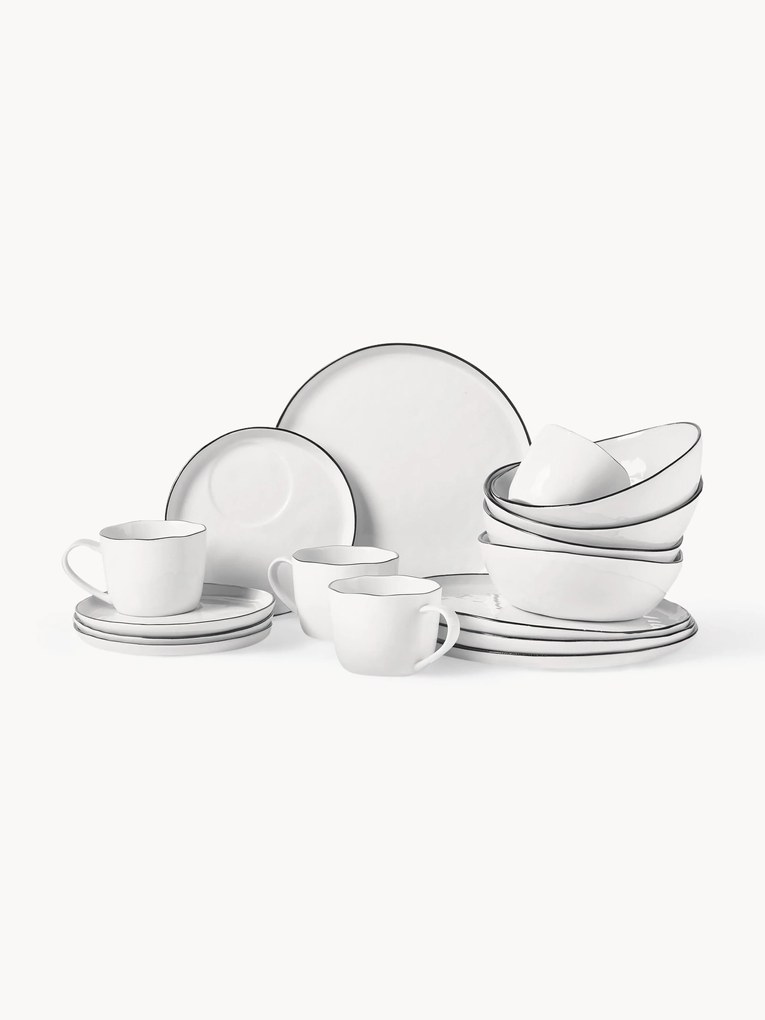 Conjunto de pequeno-almoço em porcelana artesanal Salt, 4 pessoas, 16 uni.