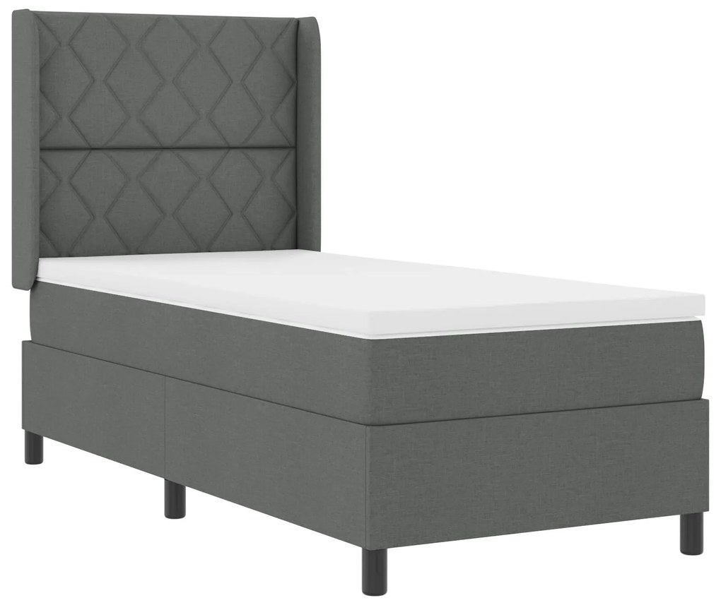 Cama Box Spring com Colchão e LED Cinza Escuro 90x200 cm Tecido