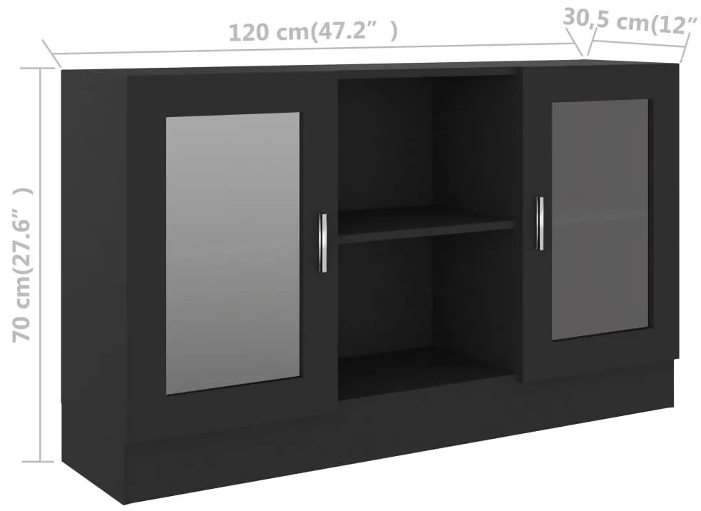 Armário vitrine 120x30,5x70 cm derivados de madeira preto
