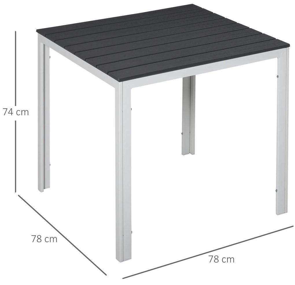 Outsunny Mesa de jardim quadrada com estrutura de metal Mesa de jantar ao ar livre Mesa lateral máx. 50 kg 78x78x74 cm Branco Cinza Escuro