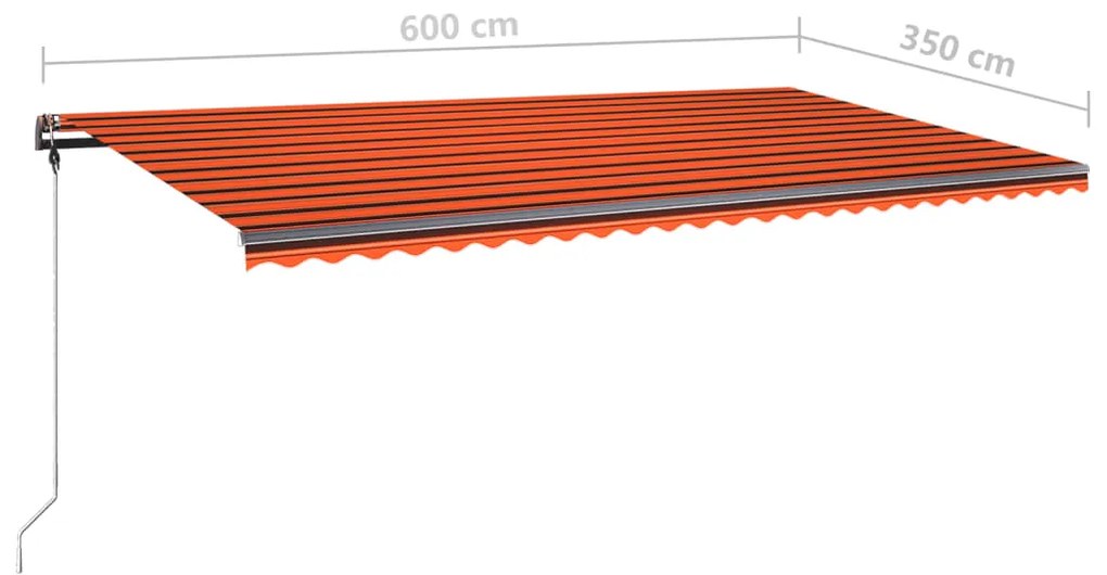 Toldo retrátil manual com LED 600x350 cm laranja e castanho